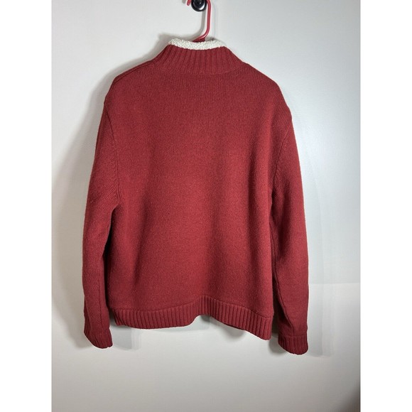 L.L.Bean Sherpa Sweater Large Lambswool Full Zip Cardigan Jacket Red Orange - Picture 5 of 11